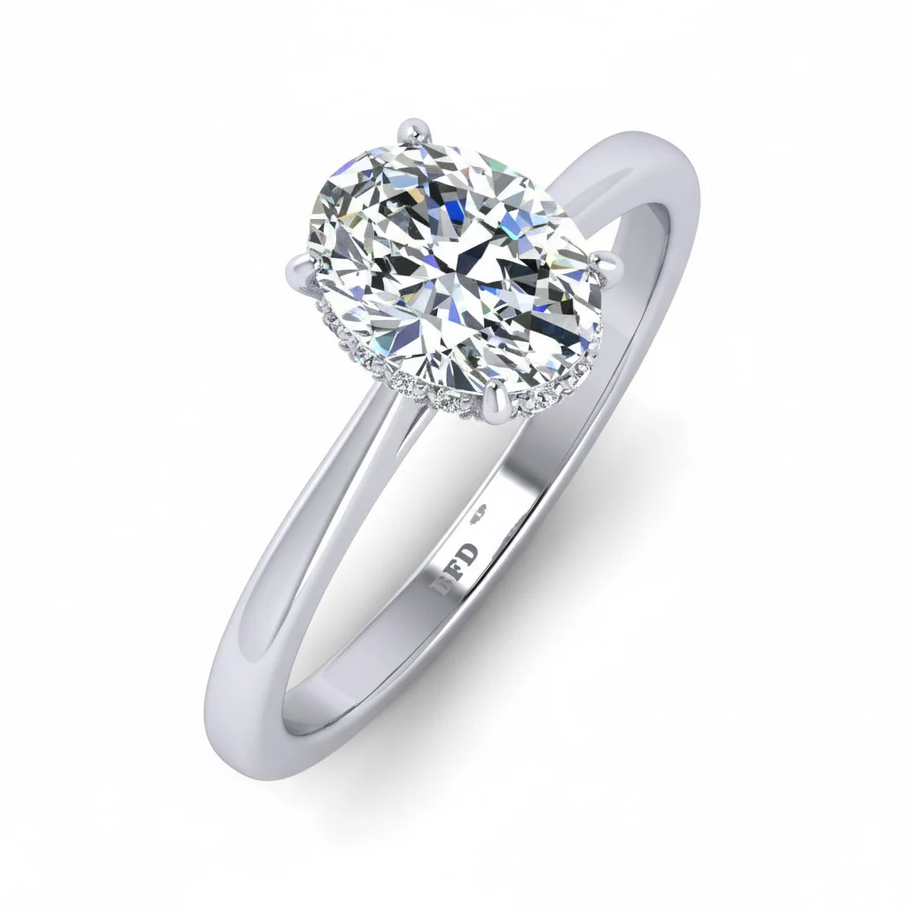 2.00 Carat D/VS Lab Grown Oval Diamond Hidden Halo Engagement Ring In Platinum - Image 2