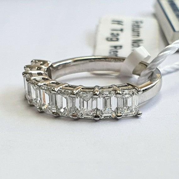 2.00 Ct Emerald Diamond Prong setting Half Eternity anniversary Ring, 950 Platinum - Image 3