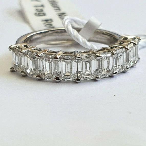 2.00 Ct Emerald Diamond Prong setting Half Eternity anniversary Ring, 950 Platinum - Image 4