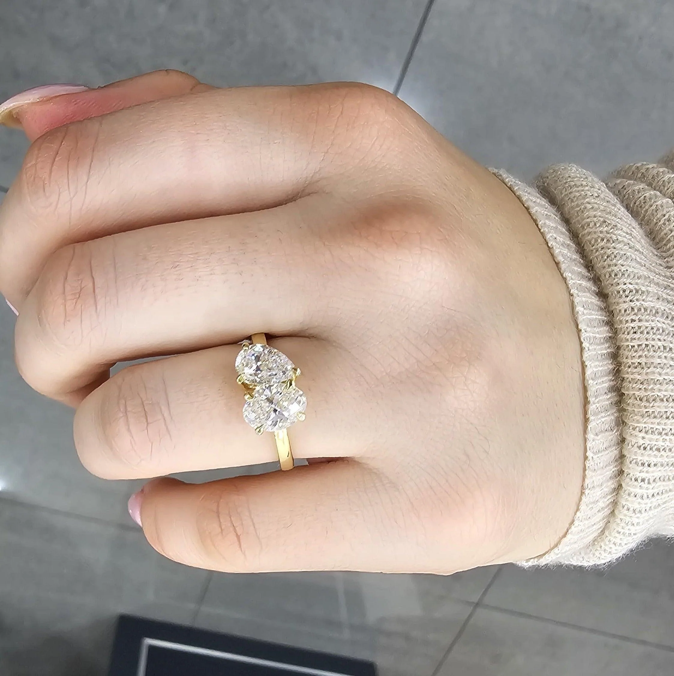 2.15 Carat D-F/VS Oval & Pear Diamond Toi et Moi Engagement Ring - amadadiamonds - Image 3