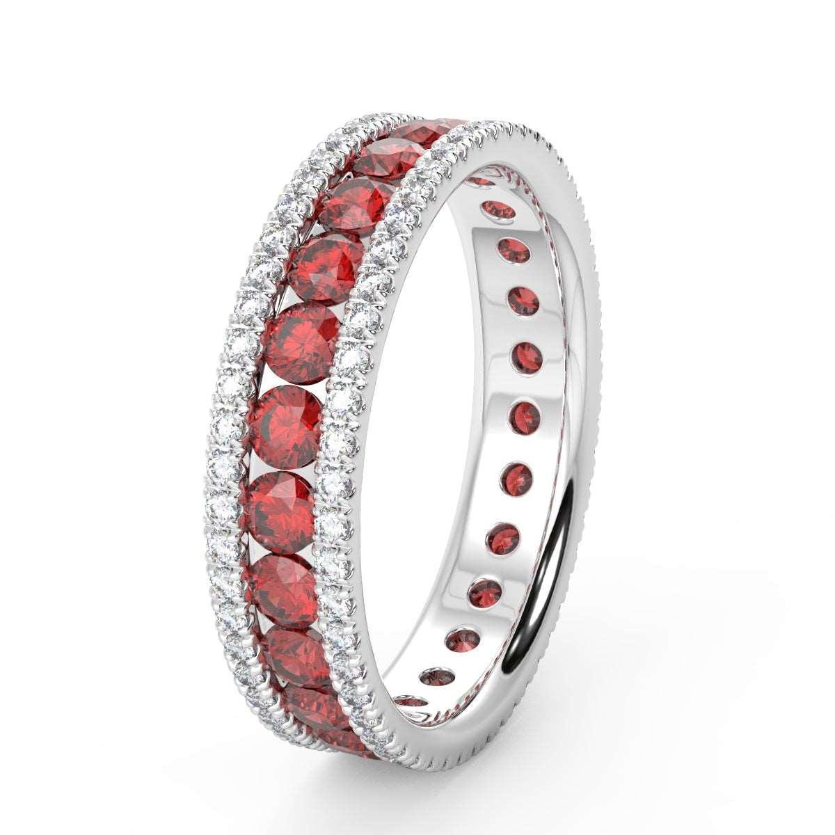 2.50 Ct Ruby and Diamond Full Eternity Ring in 18k White Gold - Image 3