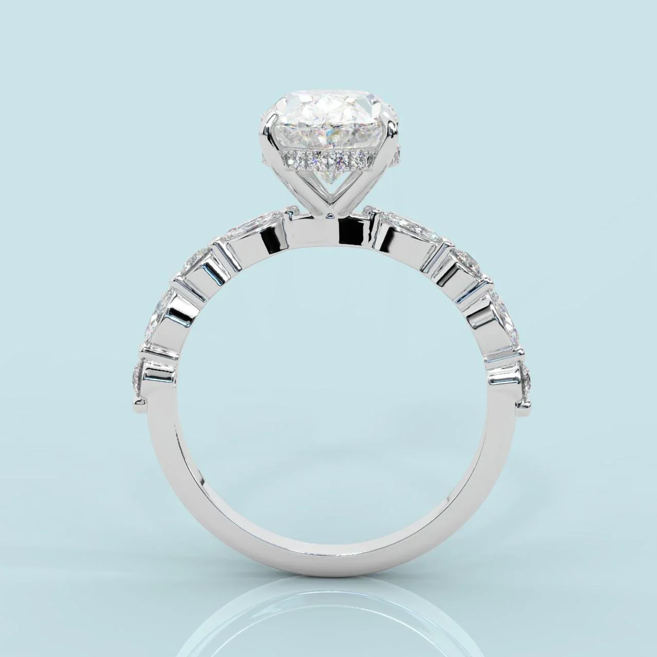 IGI Certified Diamond Oval Cut Hidden Halo Engagement Ring - Image 11