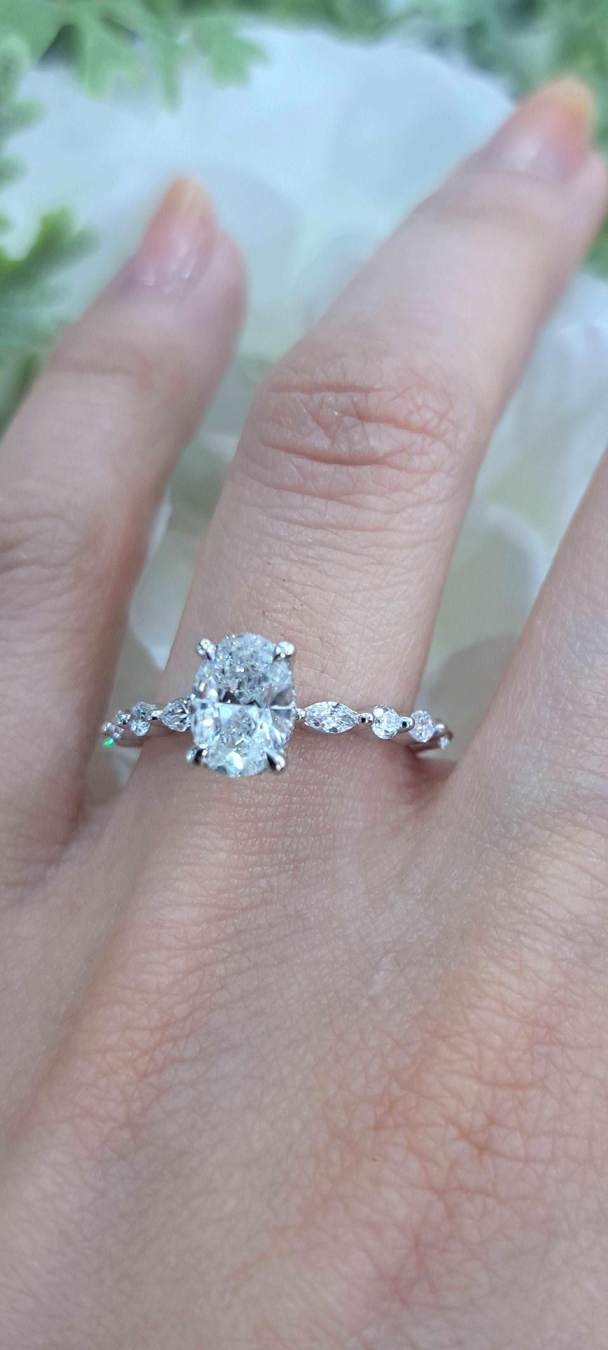IGI Certified Diamond Oval Cut Hidden Halo Engagement Ring - Image 3