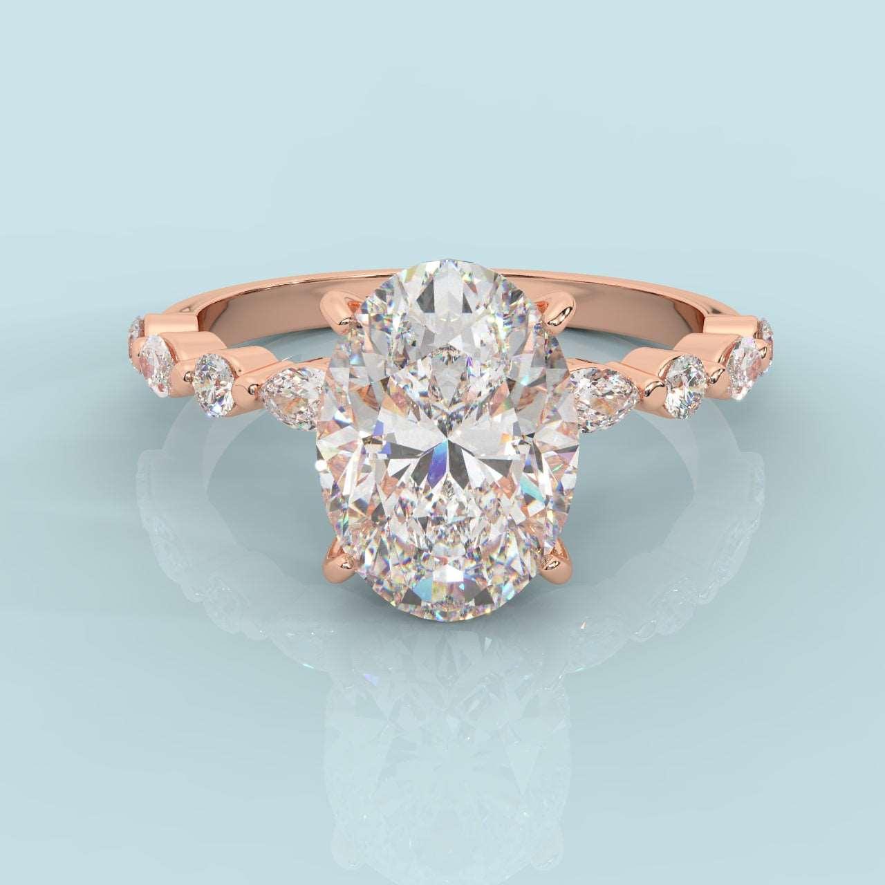 IGI Certified Diamond Oval Cut Hidden Halo Engagement Ring - Image 8