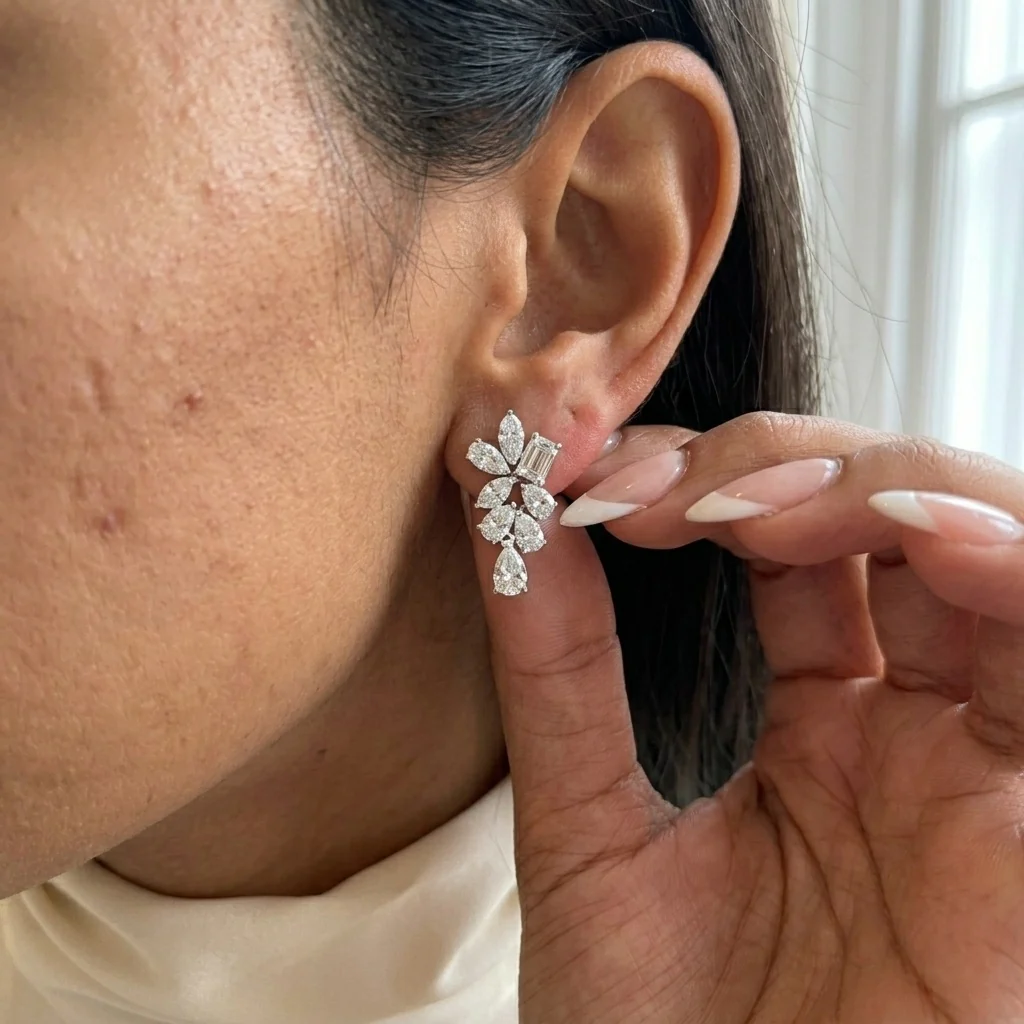 2.50 Carat D/VS Multi Shape Lab Grown Diamond Dangle Earrings White Gold - Screw Back - Image 2