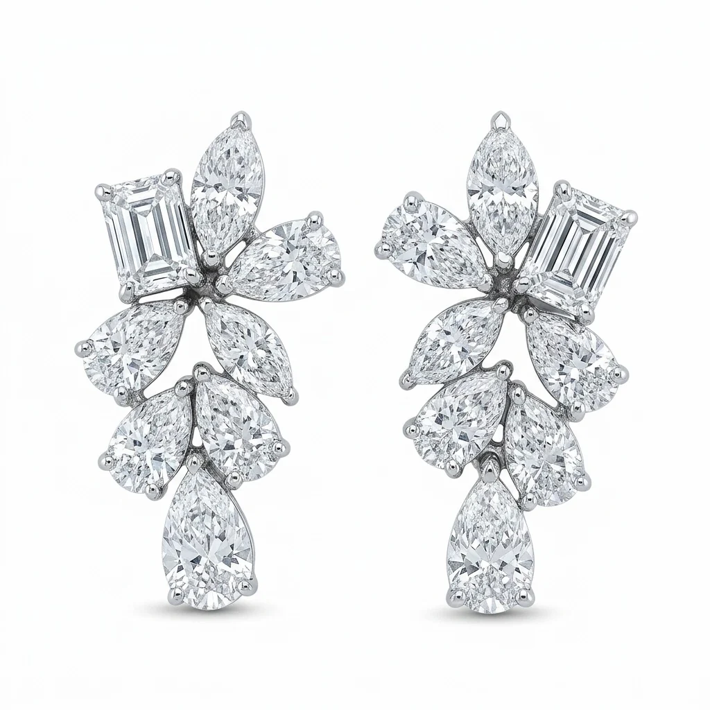2.50 Carat D/VS Multi Shape Lab Grown Diamond Dangle Earrings White Gold - Screw Back - Image 4
