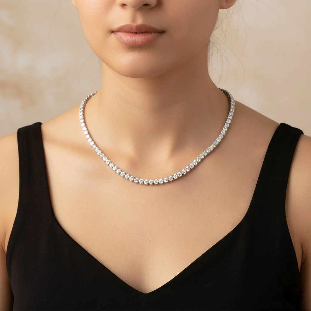 22ct Round Lab Diamond Tennis Necklace – 9K Gold, D/VVS - Image 2