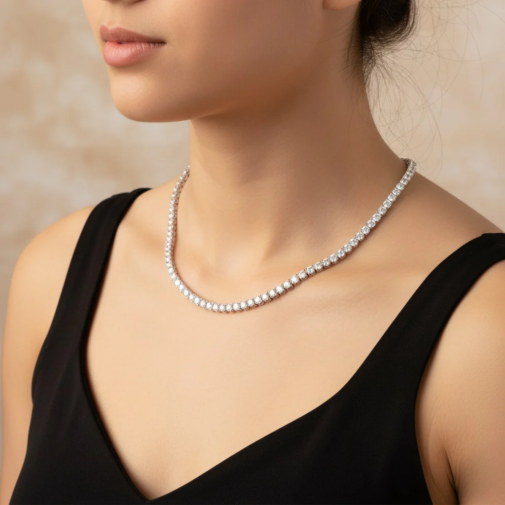 22ct Round Lab Diamond Tennis Necklace – 9K Gold, D/VVS - Image 3