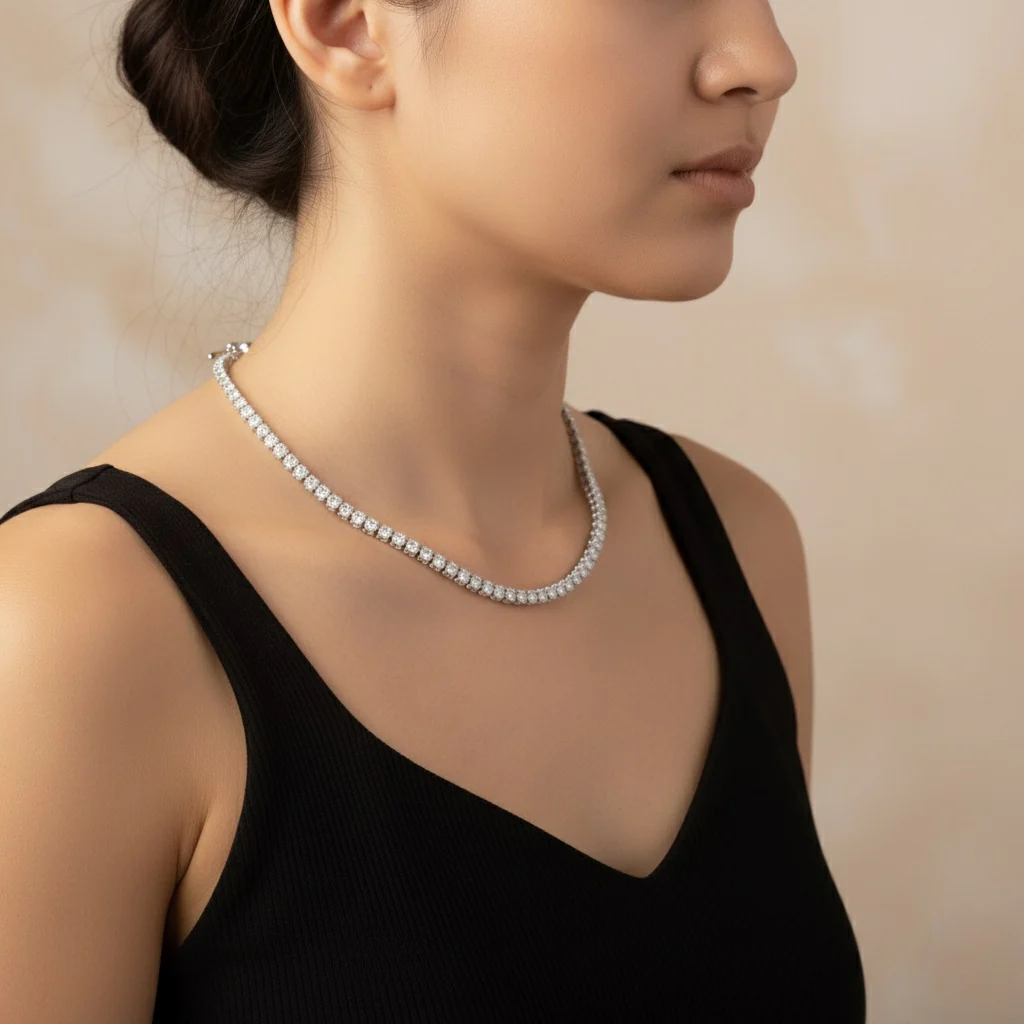 22ct Round Lab Diamond Tennis Necklace – 9K Gold, D/VVS - Image 4