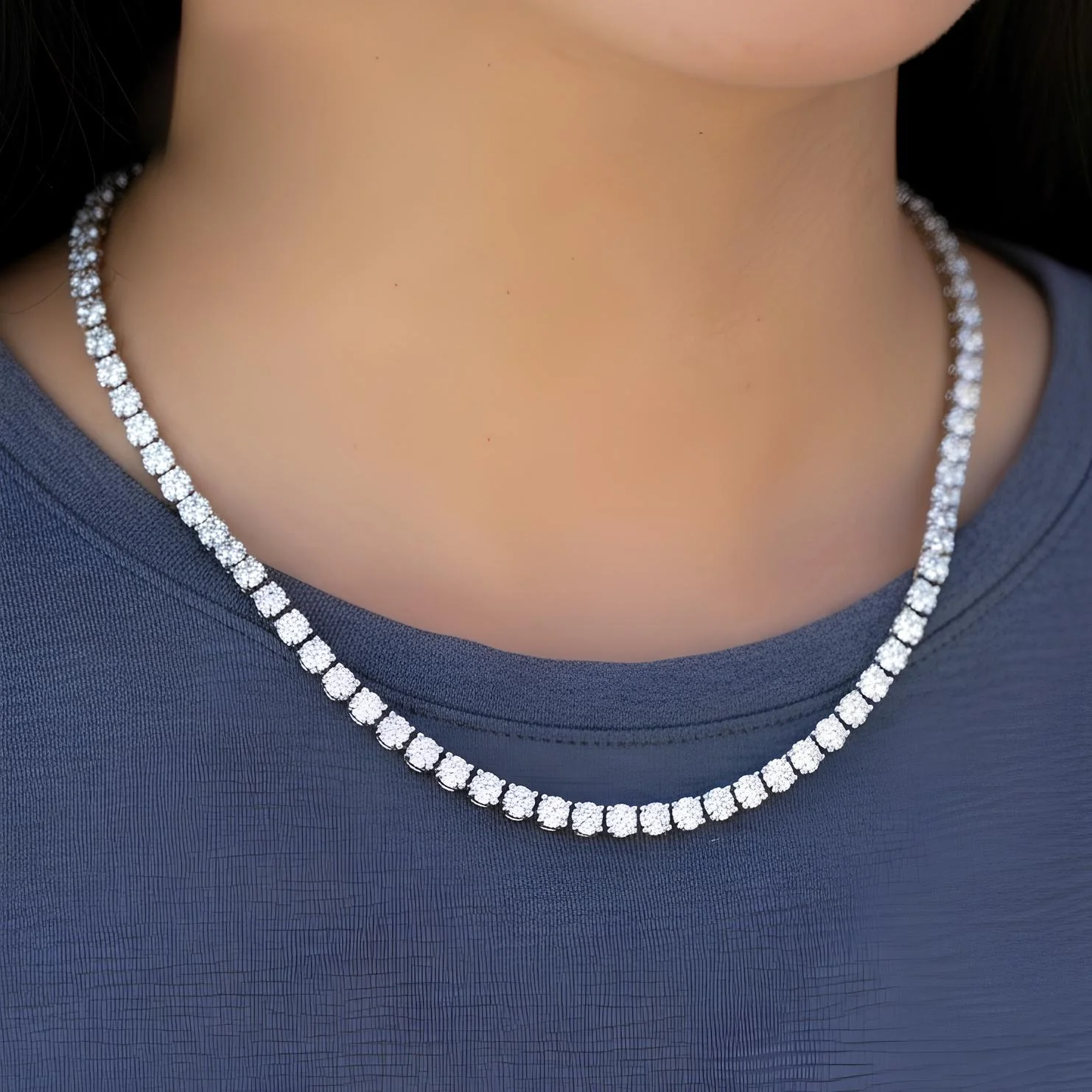 22ct Round Lab Diamond Tennis Necklace – 9K Gold, D/VVS - Image 6