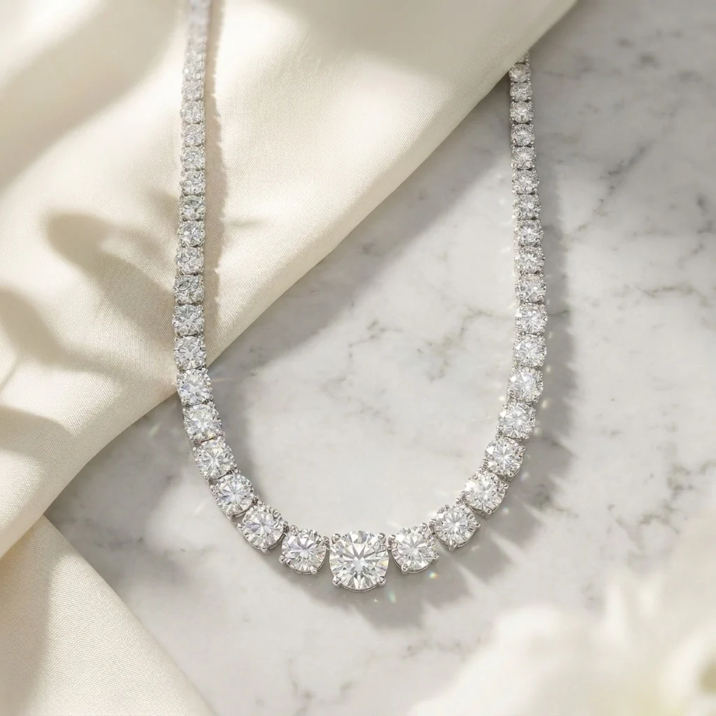 25ct Round Lab Diamond Graduated Necklace – White Gold, D/VVS - Image 3