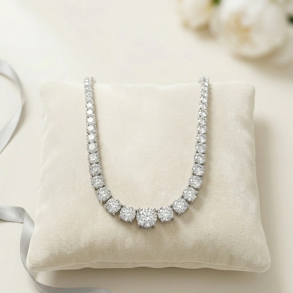 25ct Round Lab Diamond Graduated Necklace – White Gold, D/VVS - Image 4