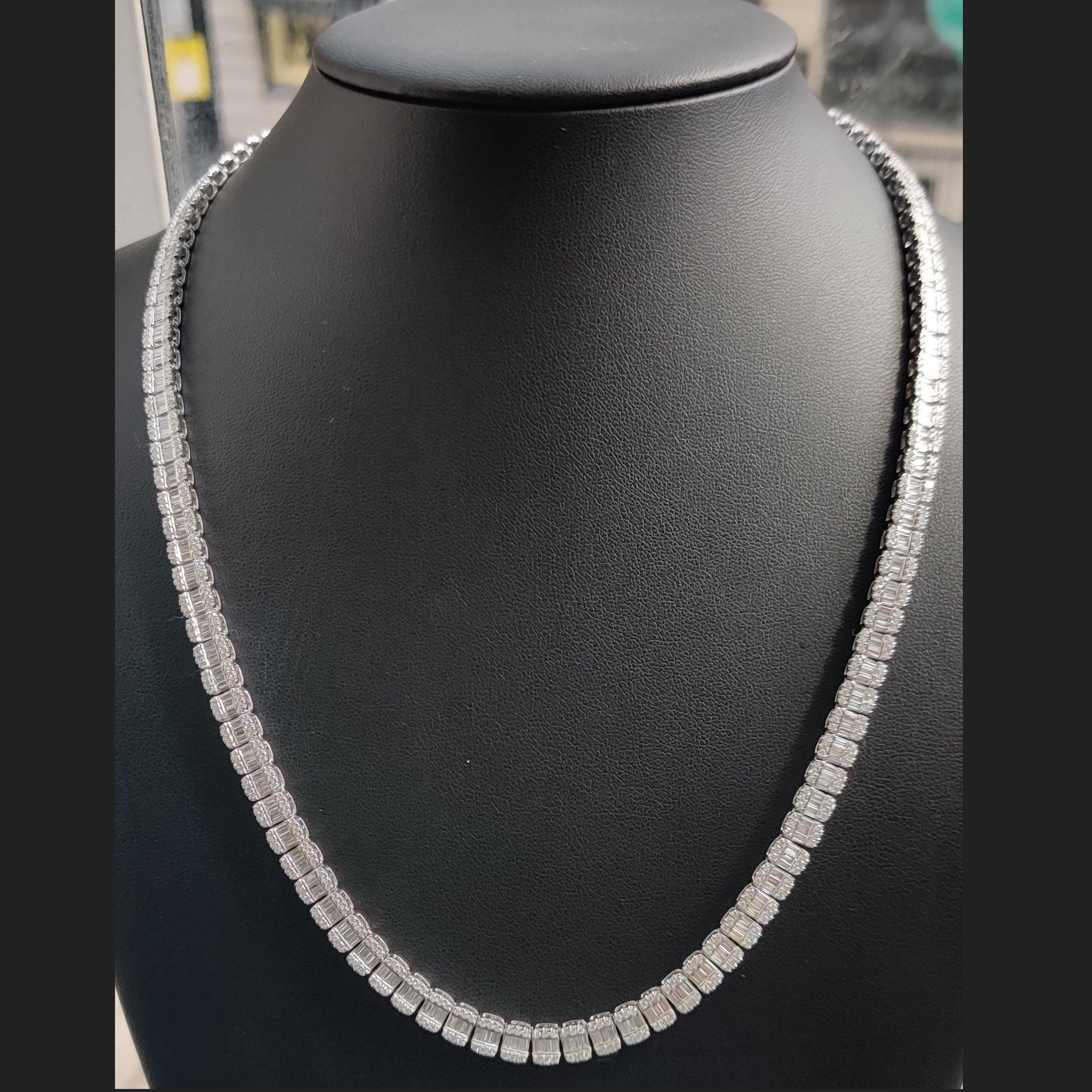 28ct Baguette & Round Lab Diamond Designer Necklace – White Gold, D/VVS