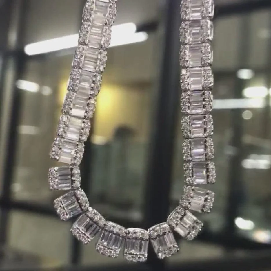 28ct Baguette & Round Lab Diamond Designer Necklace – White Gold, D/VVS - Image 2