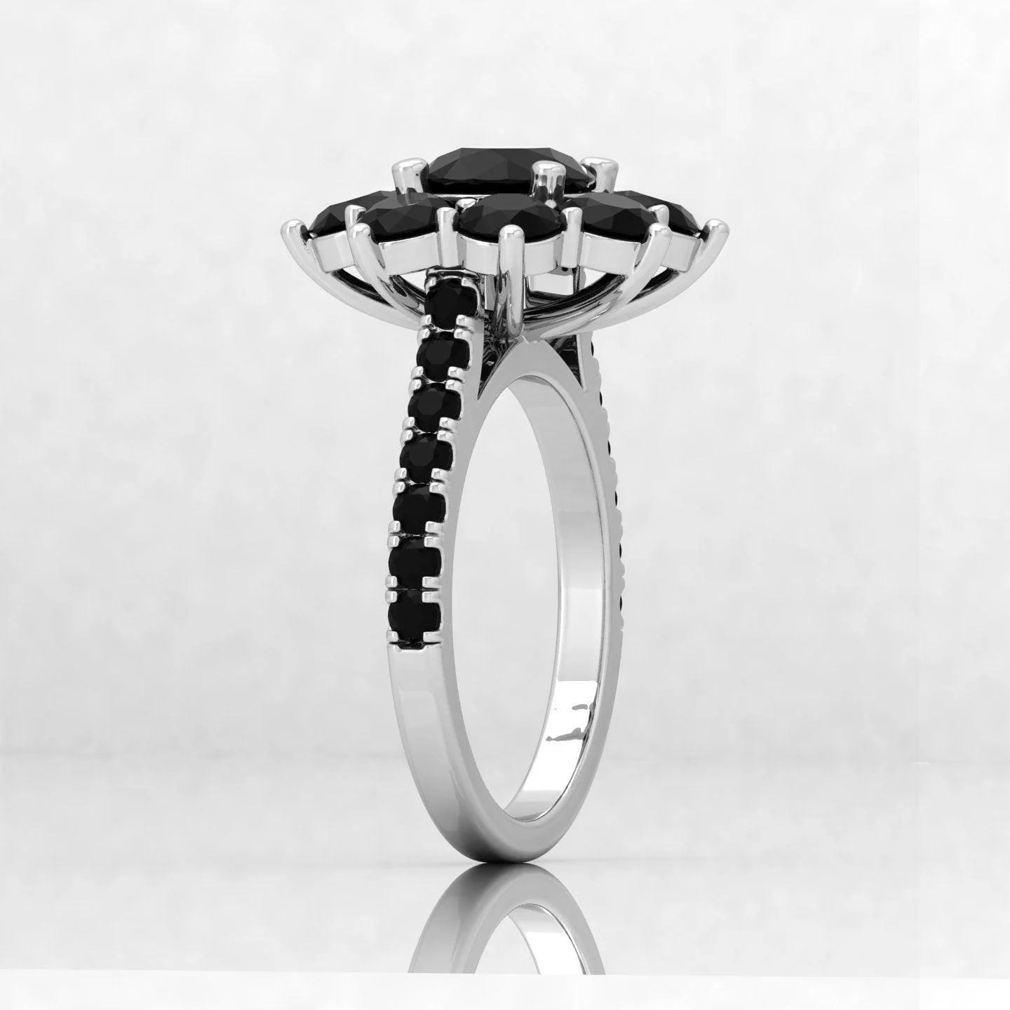 3.00 Carat AAA Black Round Diamond Cluster Engagement Ring For Women - Image 5