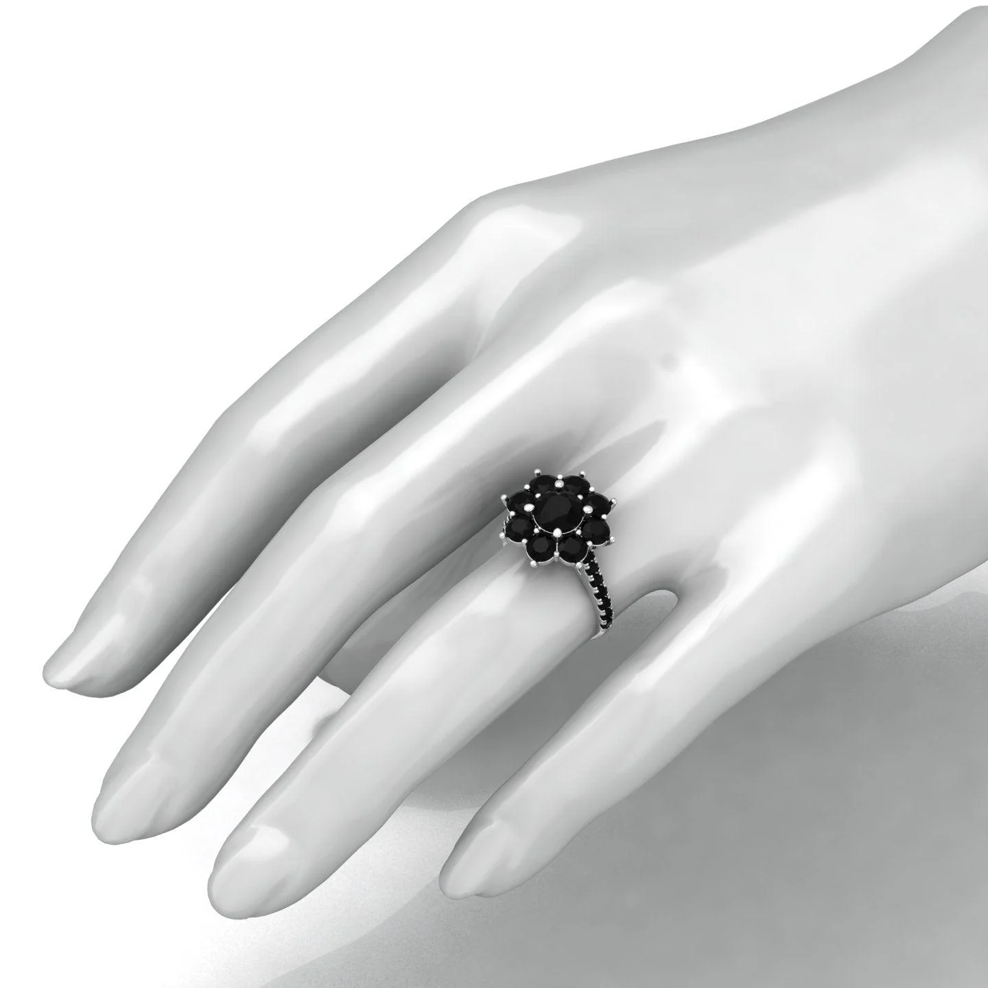 3.00 Carat AAA Black Round Diamond Cluster Engagement Ring For Women - Image 8