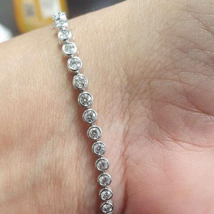 3.00CT F/VS ROUND DIAMOND BEZEL SET TENNIS BRACELET FOR WOMEN'S IN HALLMARKED 18K WHITE / YELLOW GOLD - Image 2