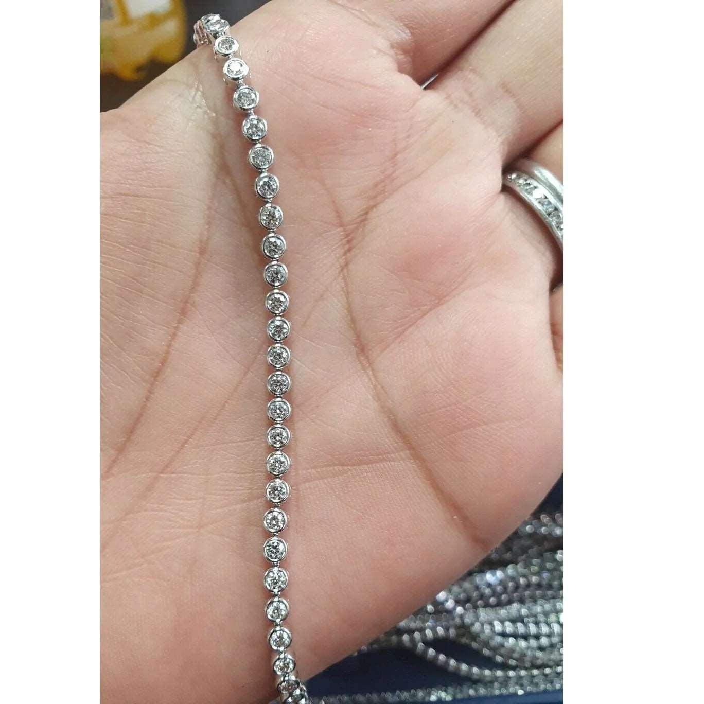 3.00CT F/VS ROUND DIAMOND BEZEL SET TENNIS BRACELET FOR WOMEN'S IN HALLMARKED 18K WHITE / YELLOW GOLD - Image 3