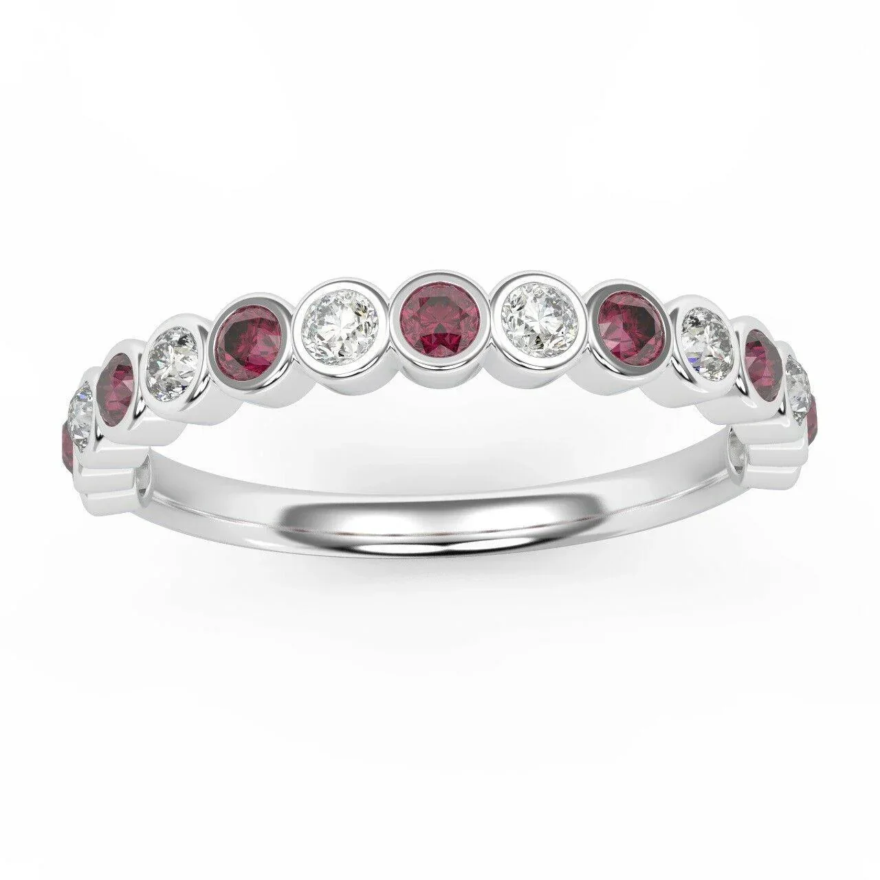 3/4 Ct Natural Ruby and Diamond Half Eternity Ring Heavy White Gold - Image 3