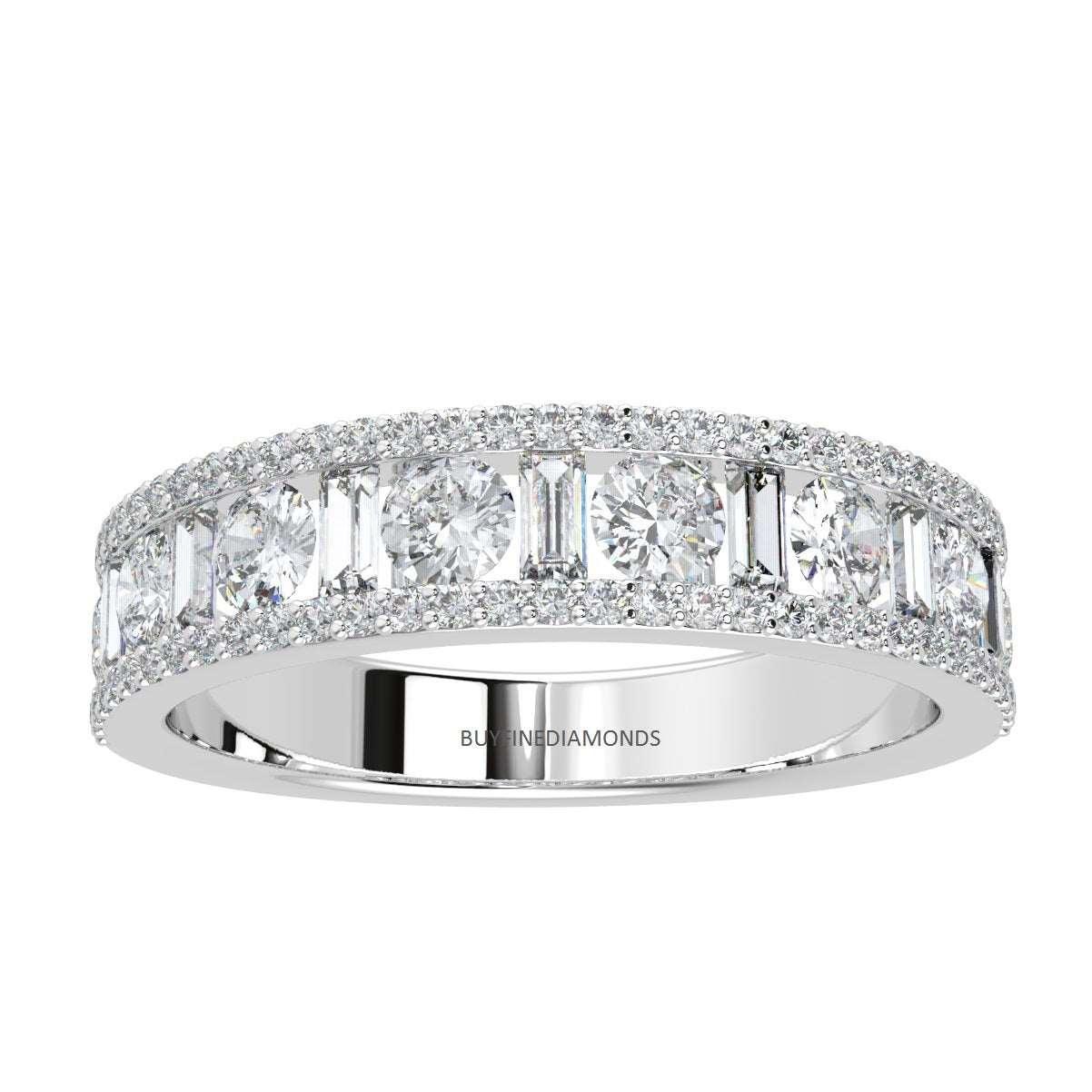 3 Row Baguette and Round Diamond Half Eternity Ring in Platinum & 18k Gold 1.00ct - 2.00ct - Image 2