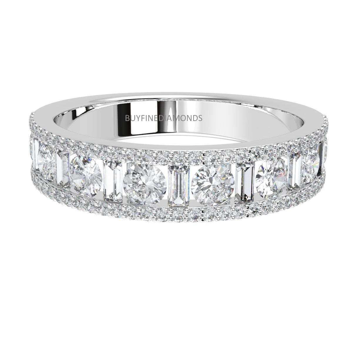 3 Row Baguette and Round Diamond Half Eternity Ring in Platinum & 18k Gold 1.00ct - 2.00ct - Image 3