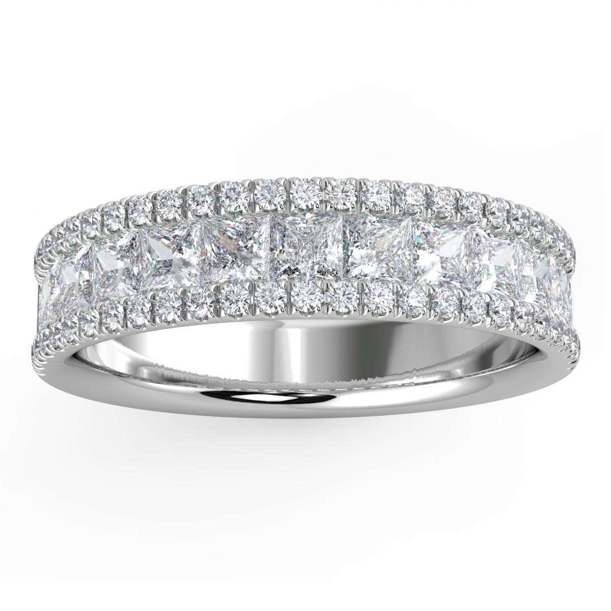 3 Row Princess and Round Diamond Half Eternity Ring in Platinum & 18k White Gold - Image 5
