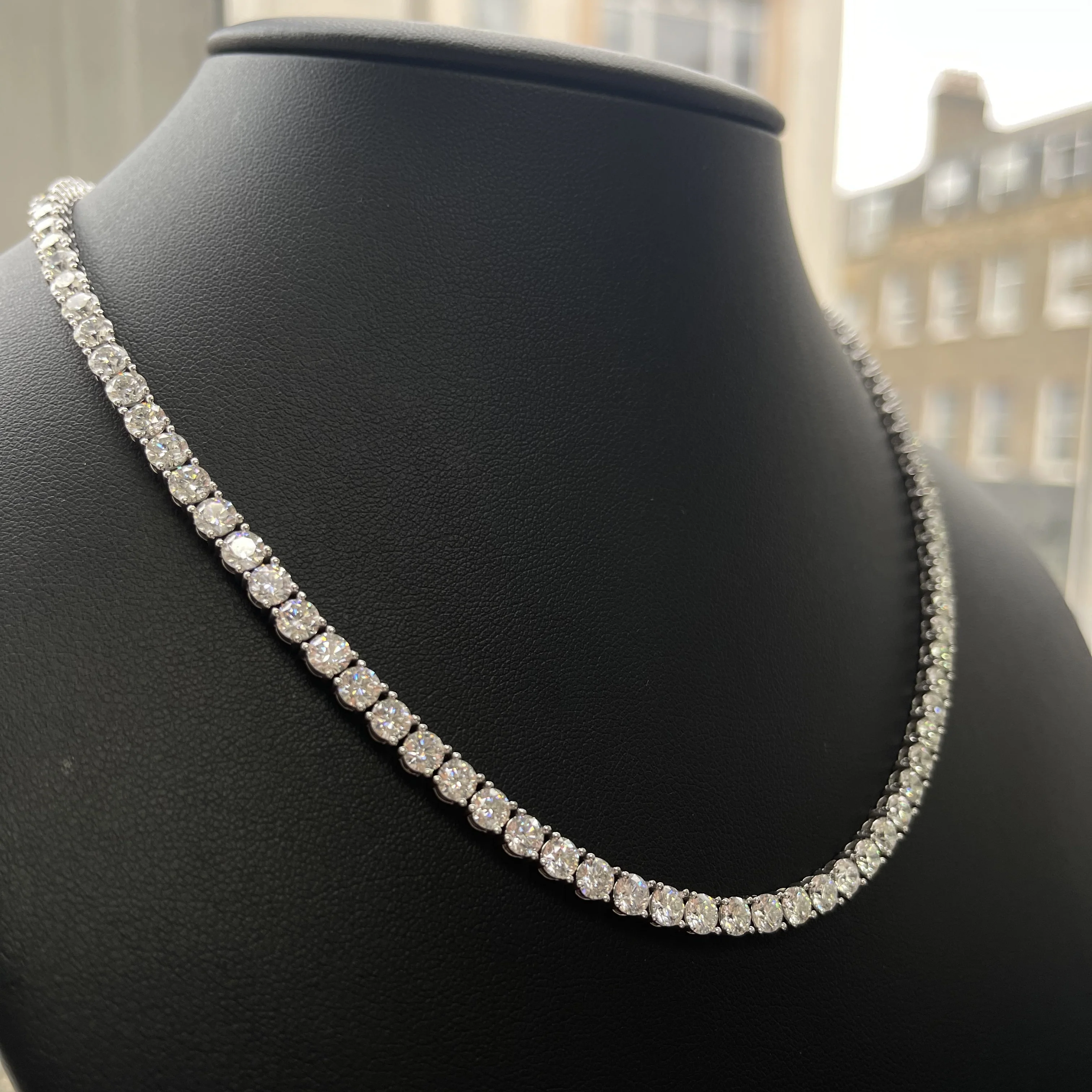 30ct Round Lab Diamond Tennis Necklace – 9K Gold, D/VS - Image 11