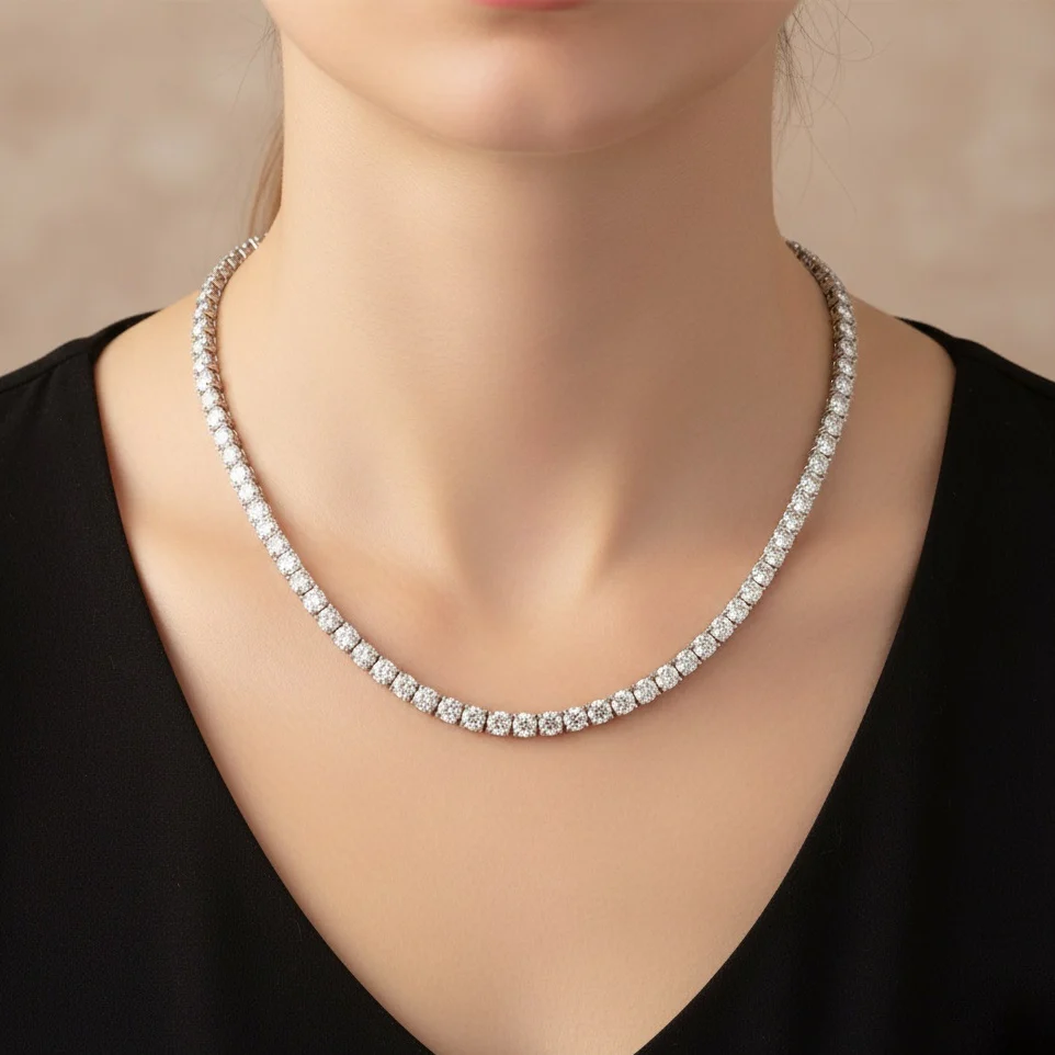 30ct Round Lab Diamond Tennis Necklace – 9K Gold, D/VS - Image 2