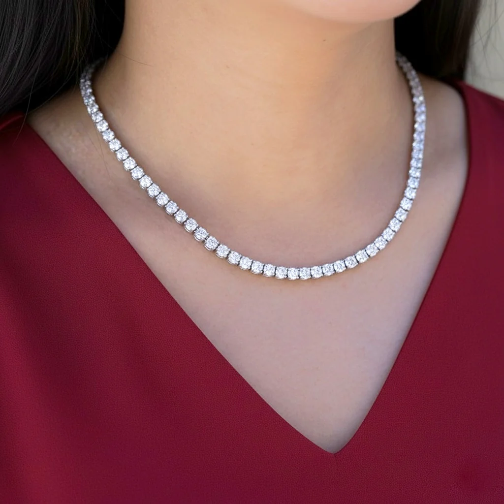 30ct Round Lab Diamond Tennis Necklace – 9K Gold, D/VS - Image 3