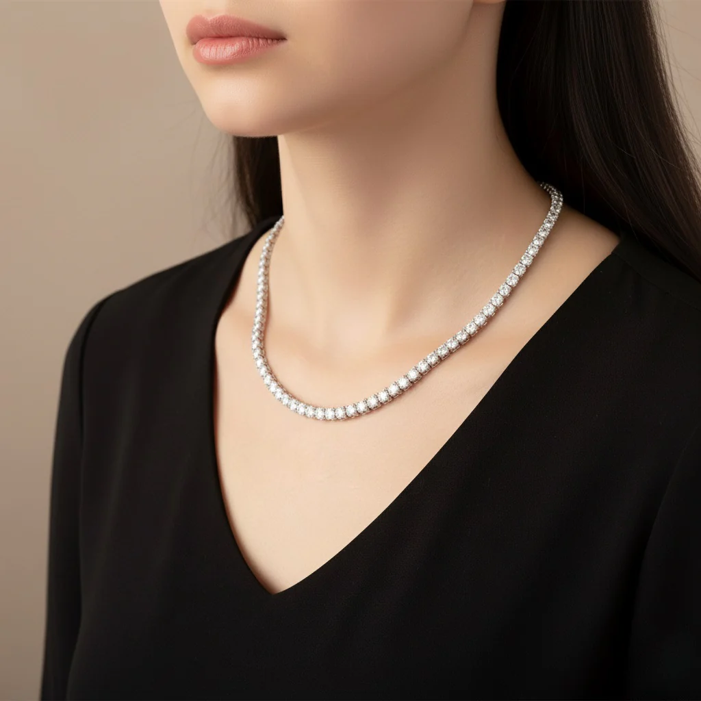 30ct Round Lab Diamond Tennis Necklace – 9K Gold, D/VS - Image 4