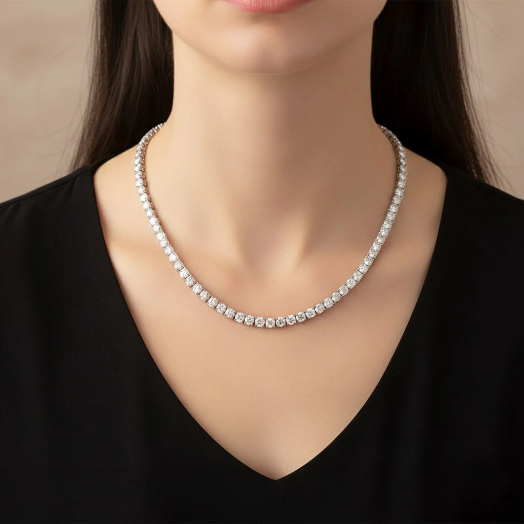 30ct Round Lab Diamond Tennis Necklace – 9K Gold, D/VS - Image 5