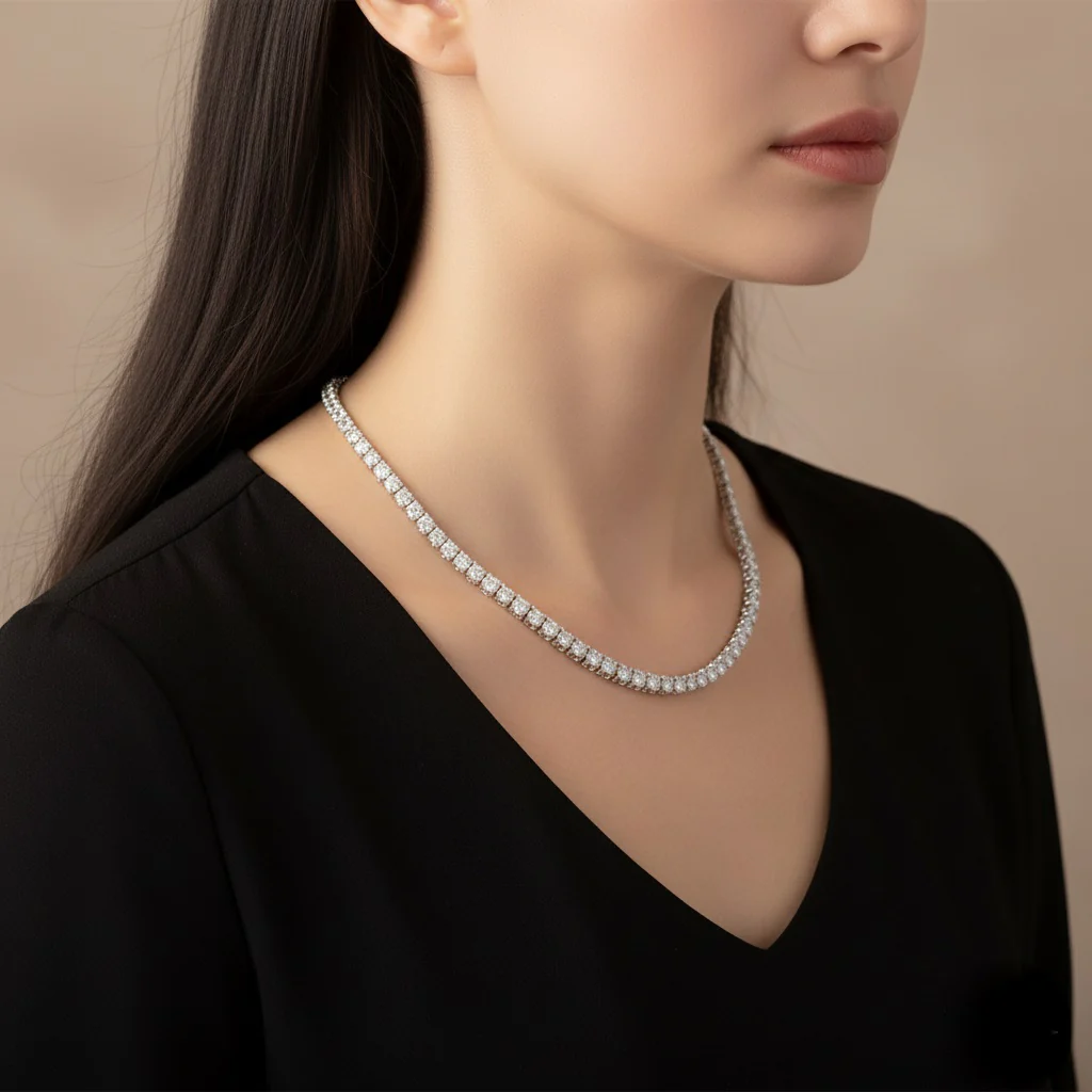 30ct Round Lab Diamond Tennis Necklace – 9K Gold, D/VS - Image 6