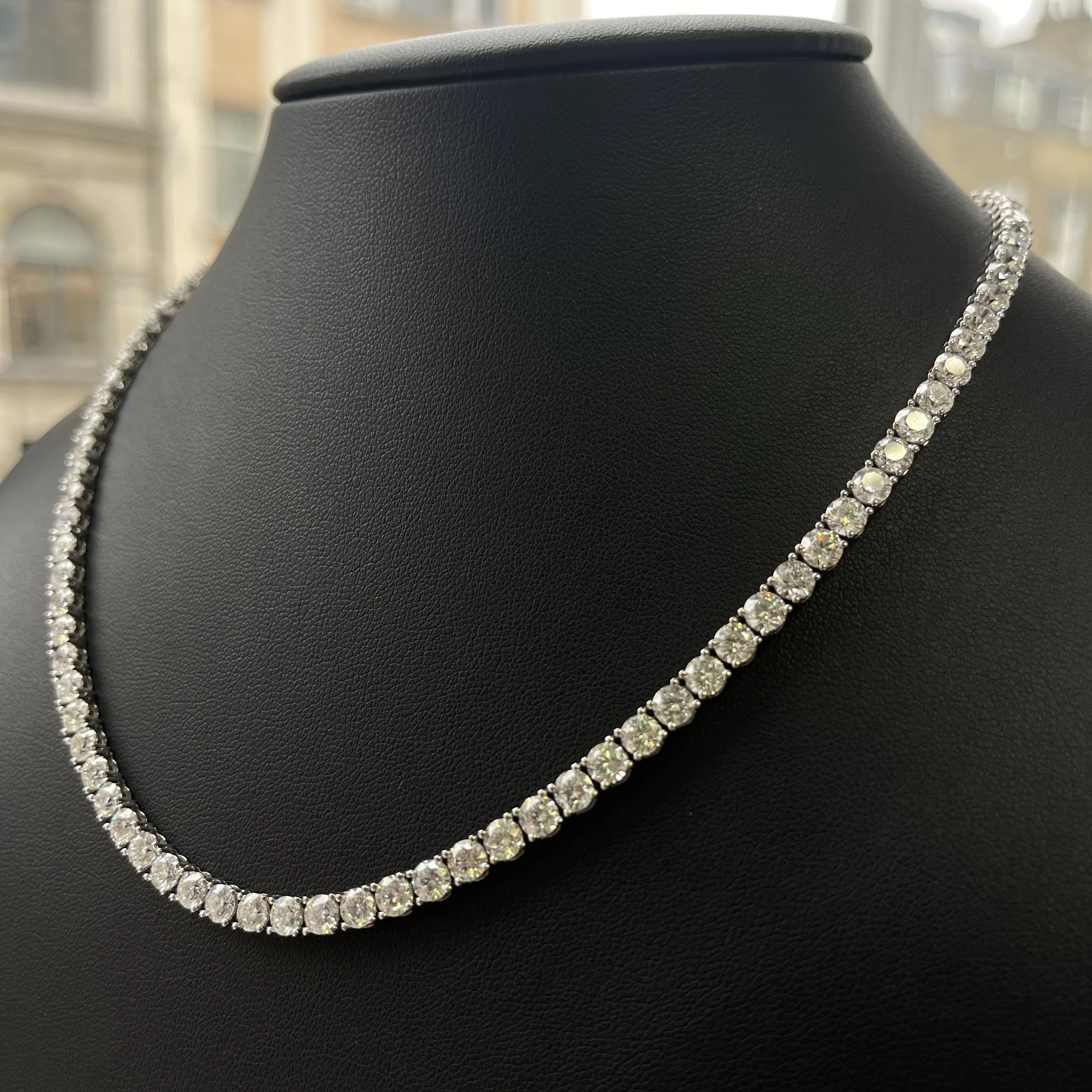 30ct Round Lab Diamond Tennis Necklace – 9K Gold, D/VS - Image 8