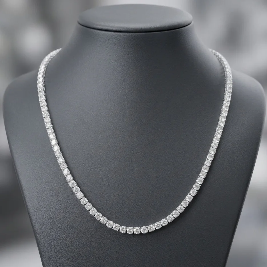 35ct Round Lab Diamond Tennis Necklace – 9K Gold, D/VS