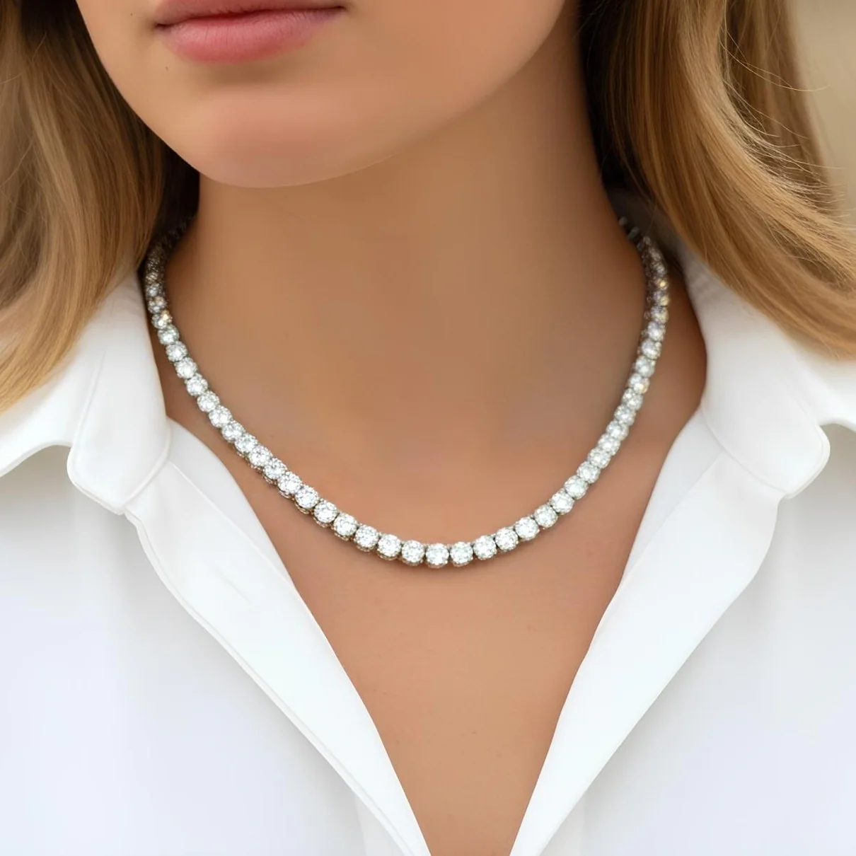 35ct Round Lab Diamond Tennis Necklace – 9K Gold, D/VS - Image 2
