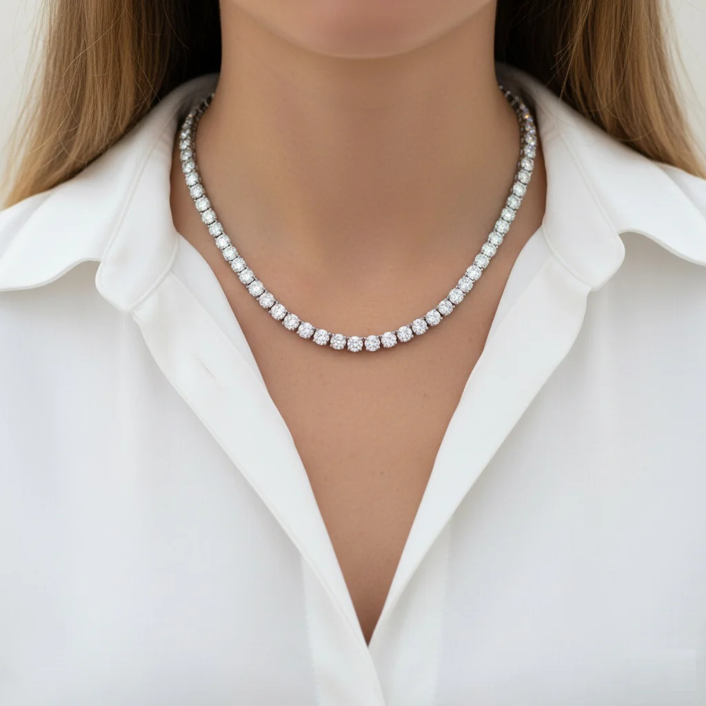 35ct Round Lab Diamond Tennis Necklace – 9K Gold, D/VS - Image 4