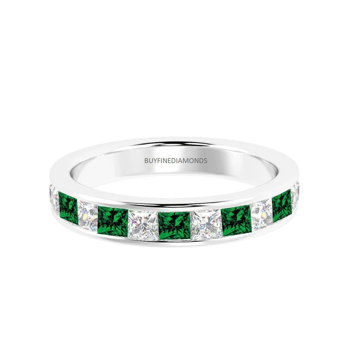 3mm 0.75Ct Emerald And Princess Diamond Half Eternity Ring - Image 3