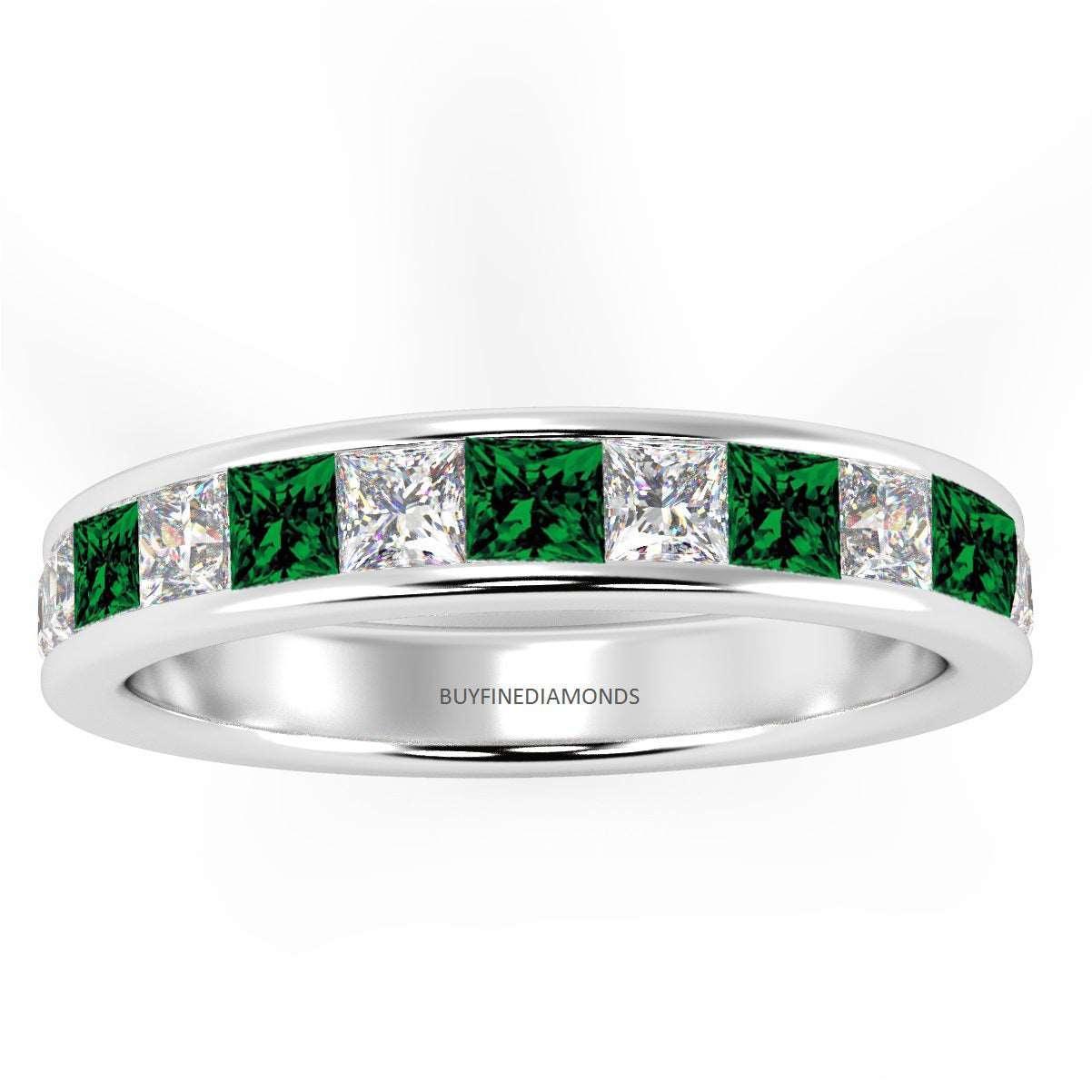 3mm 0.75Ct Emerald And Princess Diamond Half Eternity Ring - Image 4