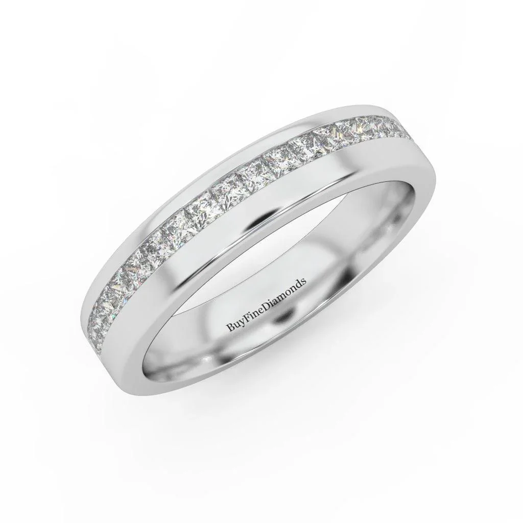 4.0MM Natural Princess Diamond Channel Set Women's Wedding Band Ring 0.40 Ct