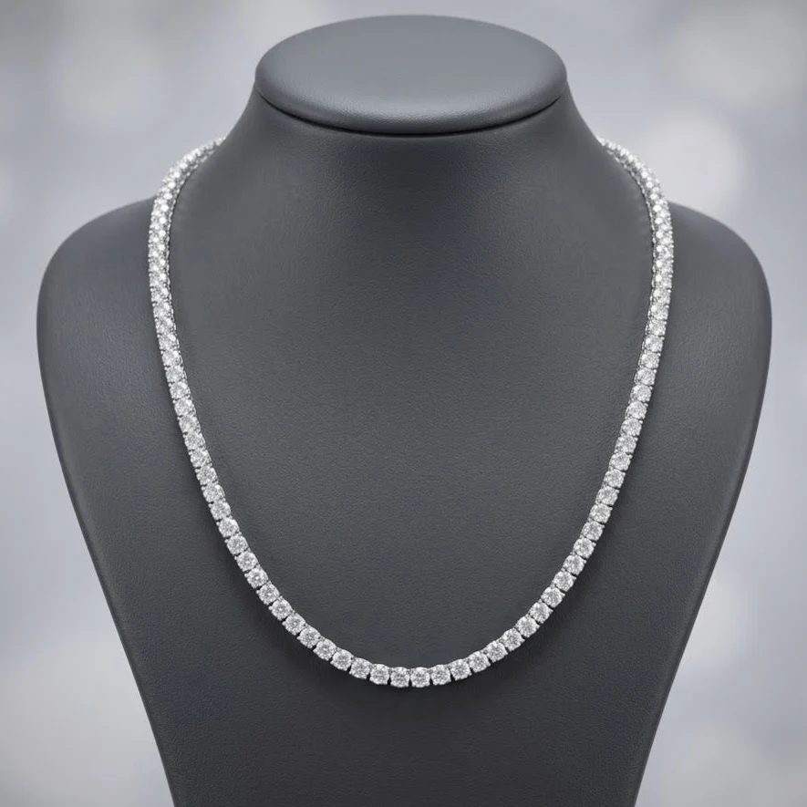 40ct Round Lab Diamond Tennis Necklace – 9K Gold, D/VS