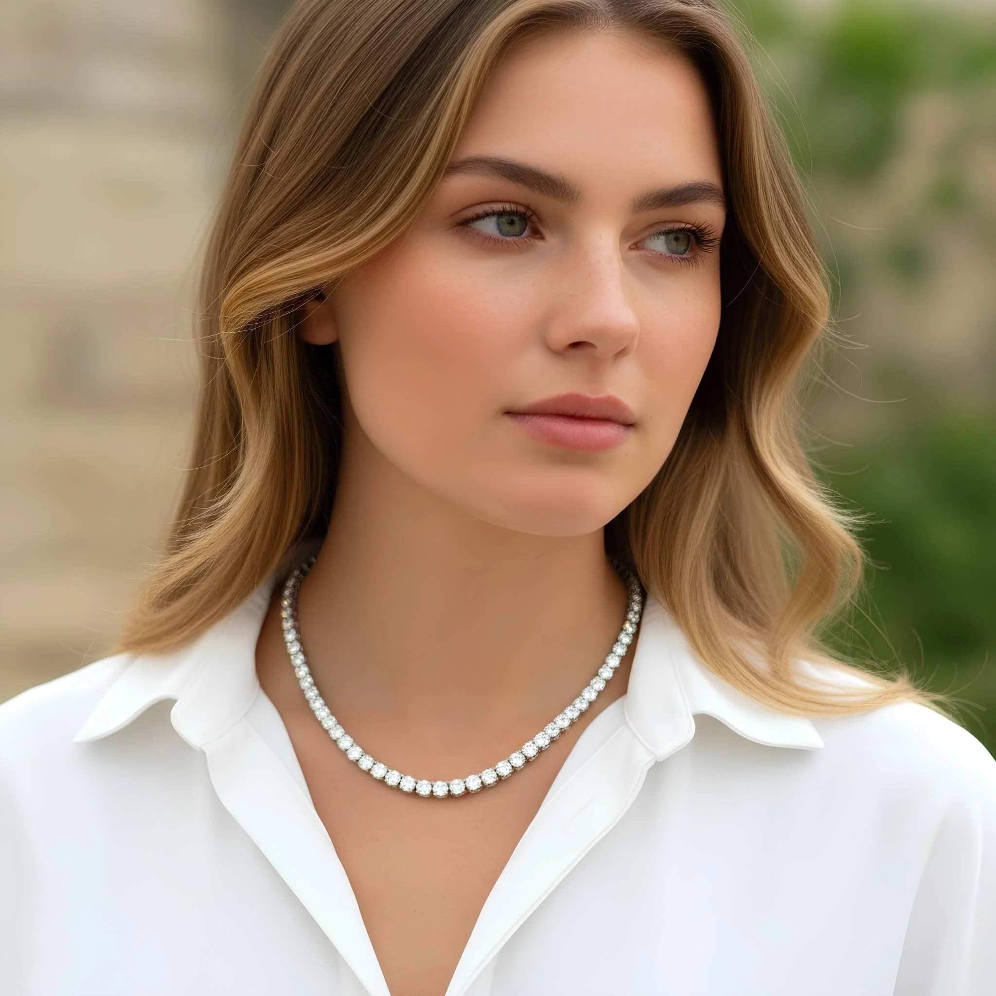 40ct Round Lab Diamond Tennis Necklace – 9K Gold, D/VS - Image 5