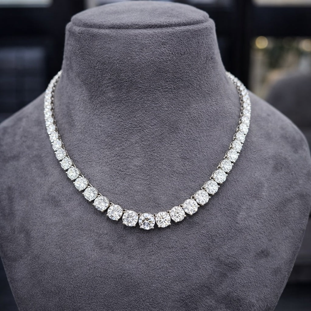 50ct Round Lab Diamond Graduated Tennis Necklace – 18K White Gold, D/VS