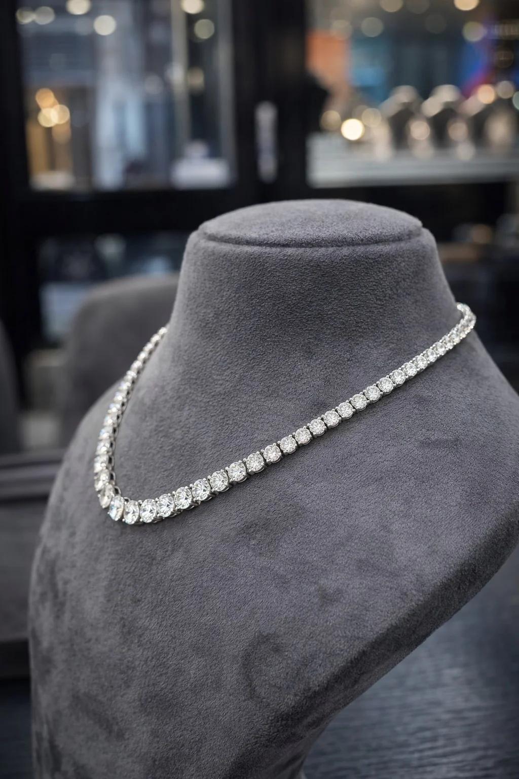 50ct Round Lab Diamond Graduated Tennis Necklace – 18K White Gold, D/VS - Image 2