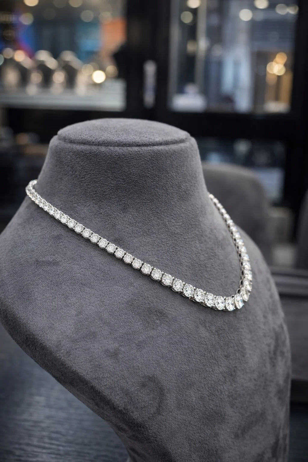 50ct Round Lab Diamond Graduated Tennis Necklace – 18K White Gold, D/VS - Image 3
