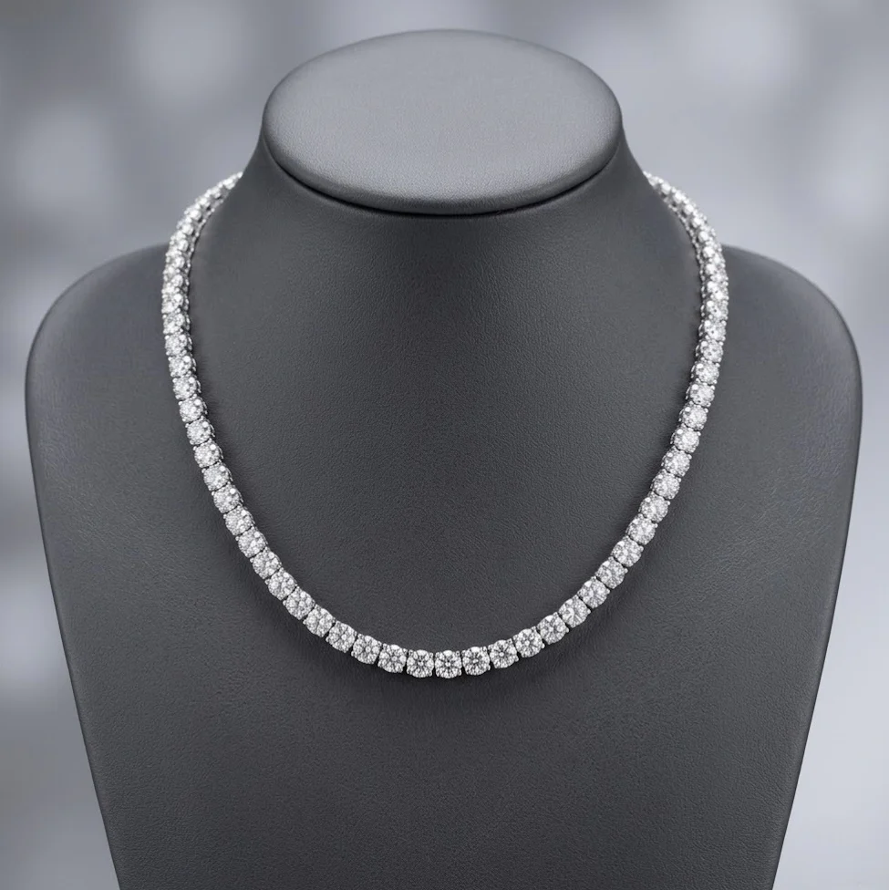 50ct Round Lab Diamond Tennis Necklace – 9K Gold, D/VS