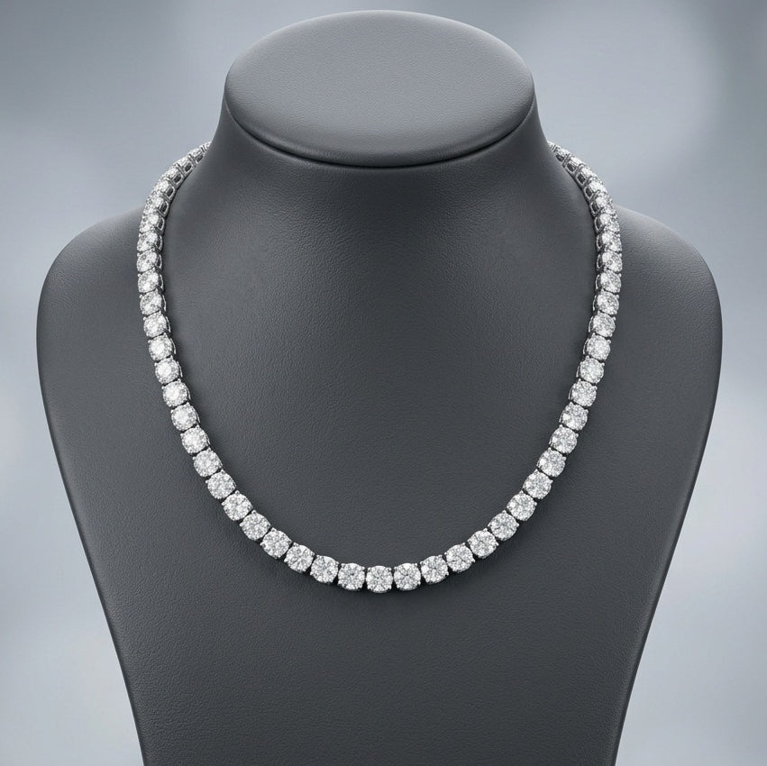 55ct Round Lab Diamond Tennis Necklace – 9k Gold, D/VS