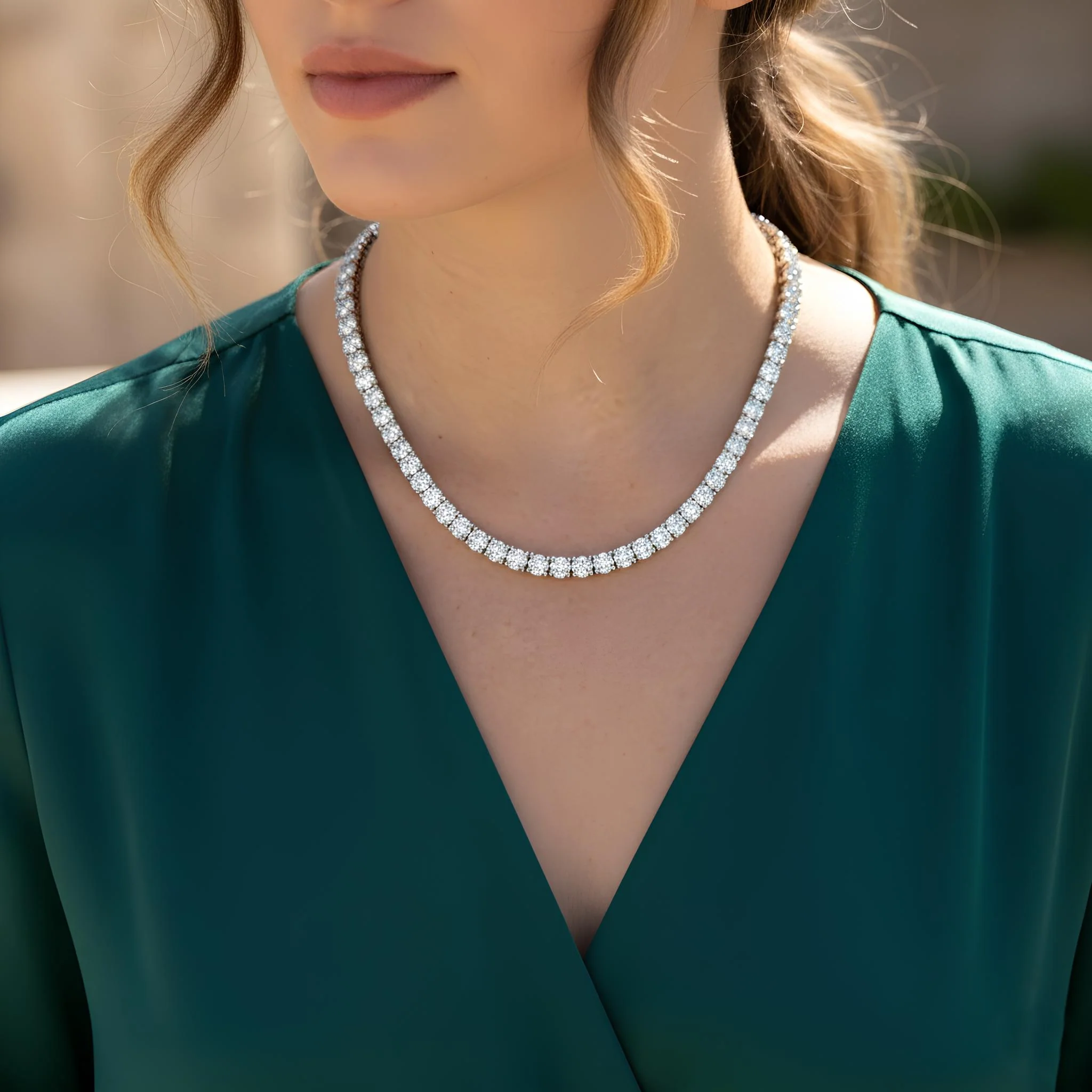 50ct Round Lab Diamond Tennis Necklace – 9K Gold, D/VS - Image 3