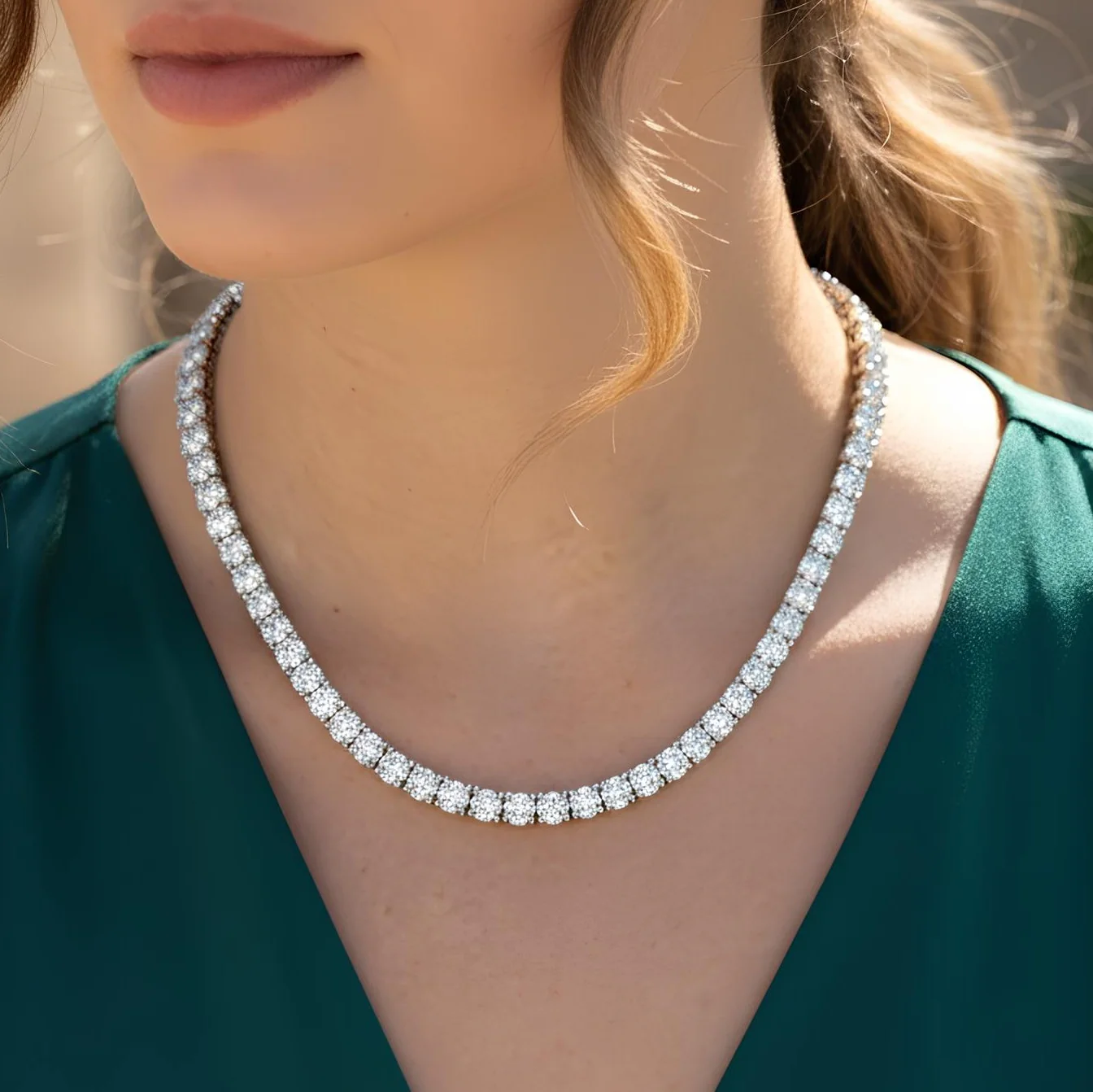 50ct Round Lab Diamond Tennis Necklace – 9K Gold, D/VS - Image 2