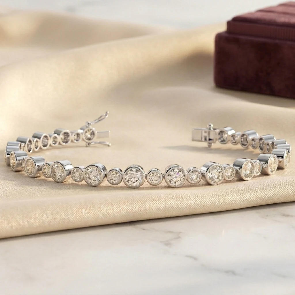 5.00Ct F/VS Round Diamond Bezel Set Tennis Bracelet for Women's in Hallmarked 18k Gold - Image 2