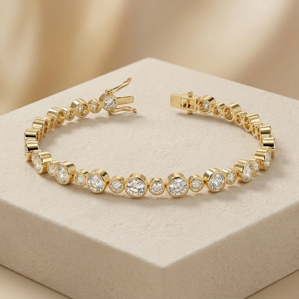 5.00Ct F/VS Round Diamond Bezel Set Tennis Bracelet for Women's in Hallmarked 18k Gold - Image 3